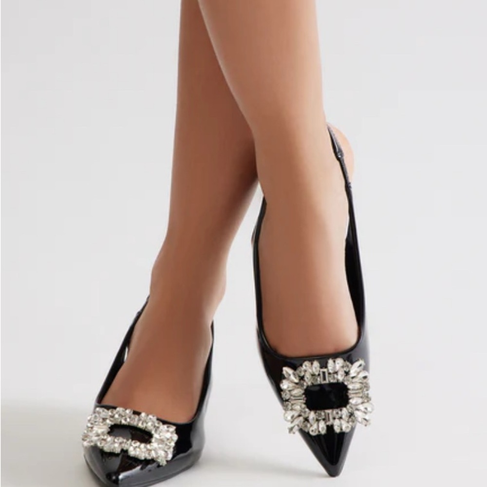Black Patent Leather Sling Back Heels